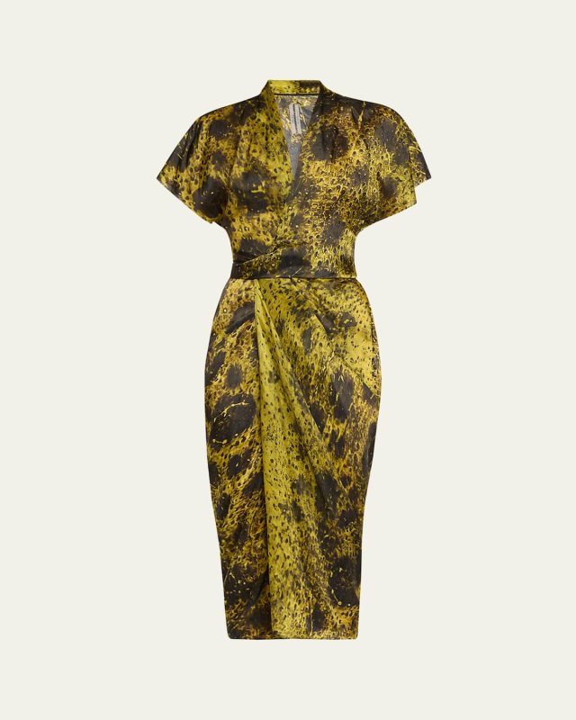 Printed Wrap Midi Dress